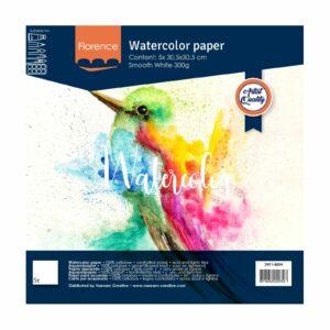 Florence • Papier Aquarelle 300g Lisse 30,5×30,5 cm Blanc 5x
